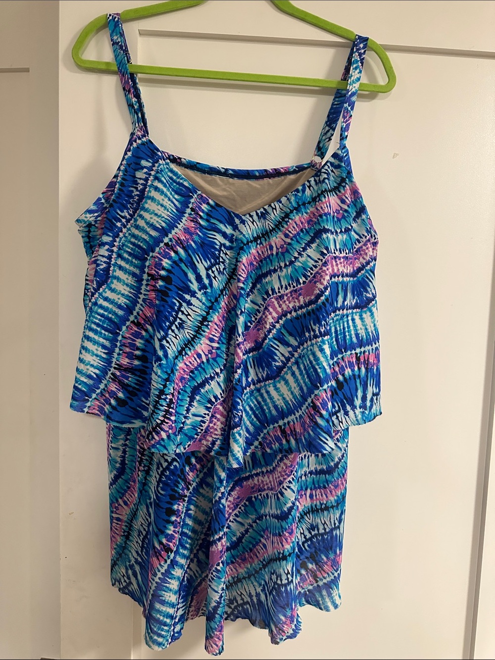 Swimsuits for All-Flowy Blue Tie-Dye Print Tankini w/foam cups adjustable straps